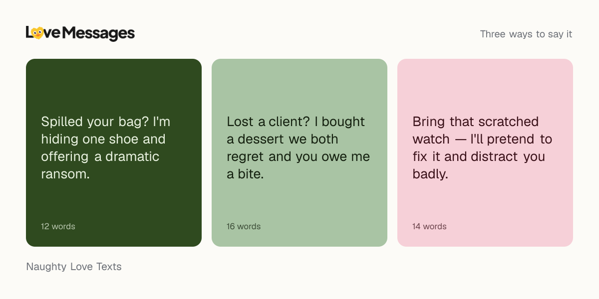 Three messages from this collection, each shown on a coloured card with its word count