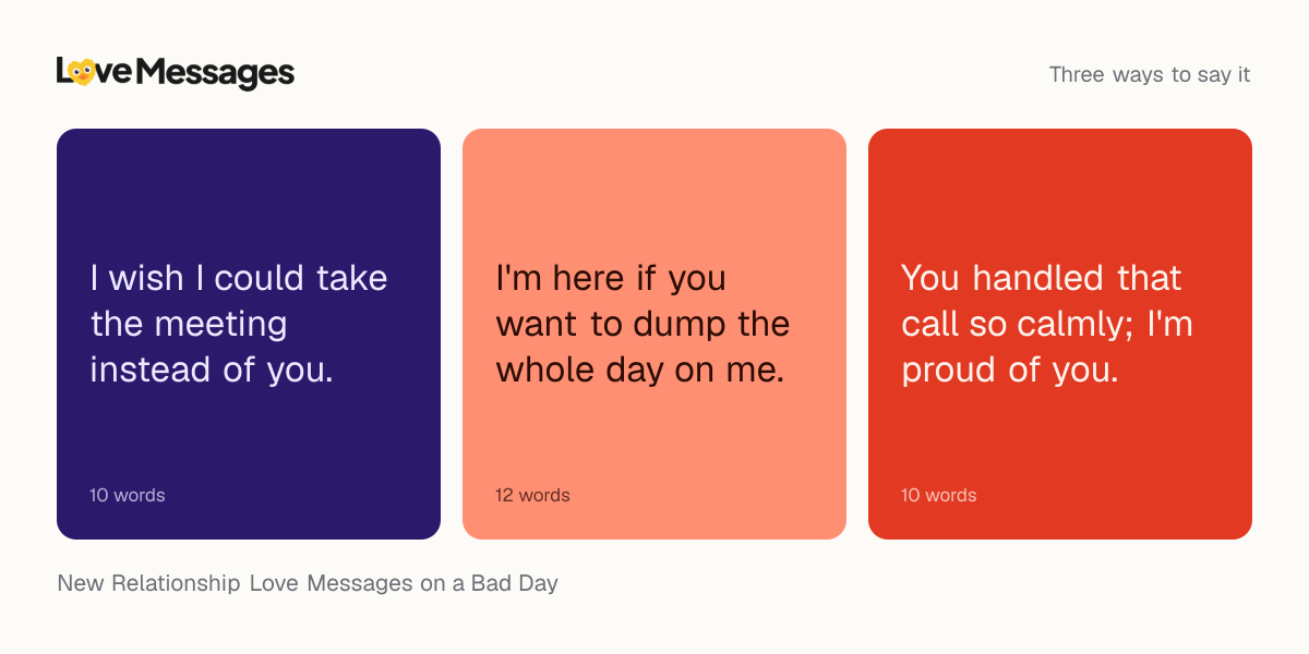 Three messages from this collection, each shown on a coloured card with its word count