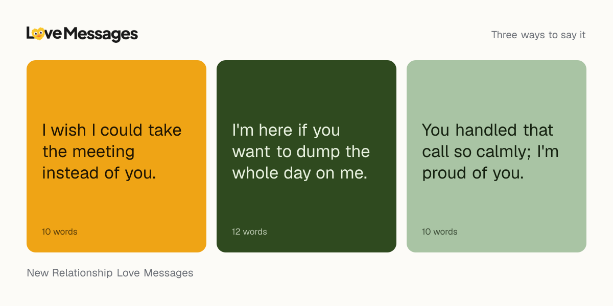 Three messages from this collection, each shown on a coloured card with its word count