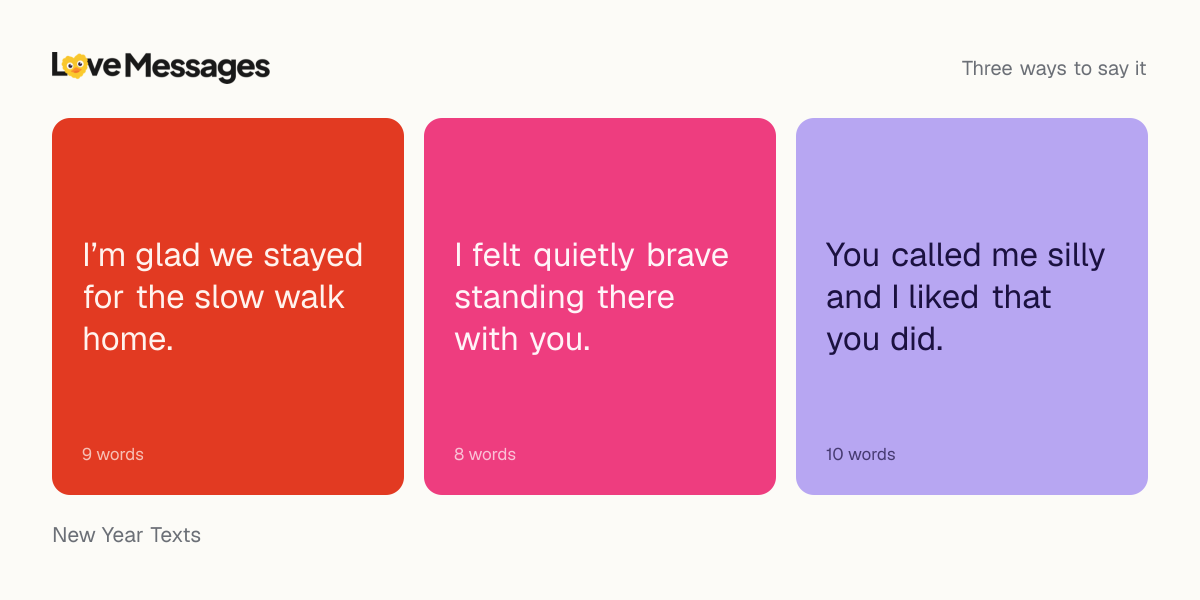 Three messages from this collection, each shown on a coloured card with its word count