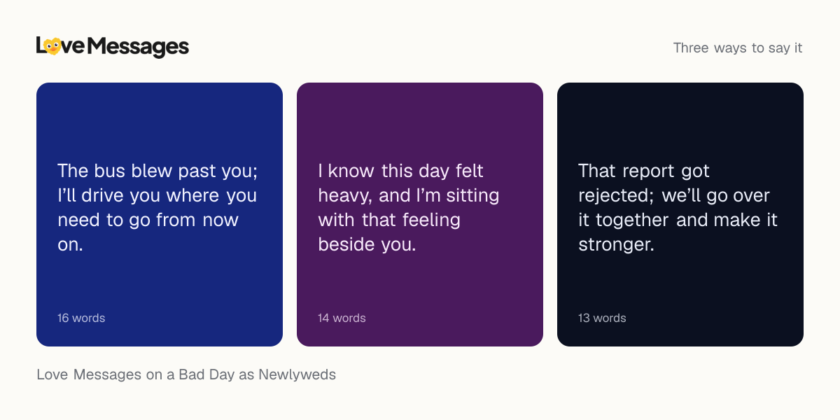 Three messages from this collection, each shown on a coloured card with its word count