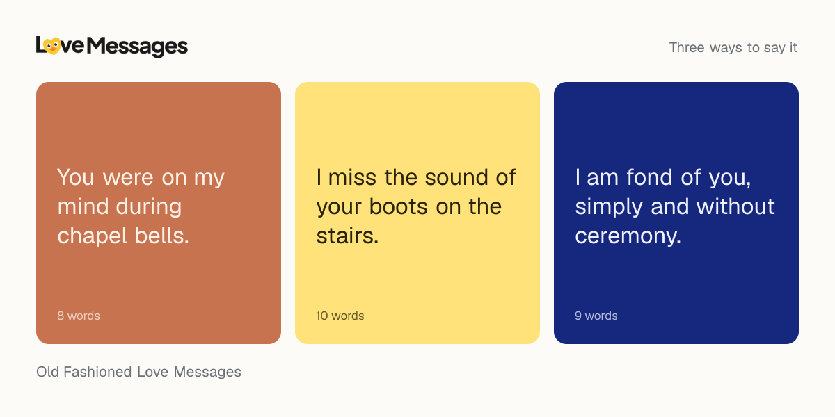 Three messages from this collection, each shown on a coloured card with its word count