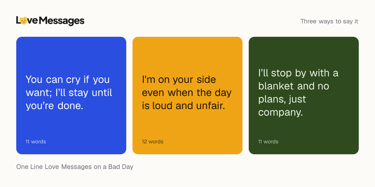 Three messages from this collection, each shown on a coloured card with its word count