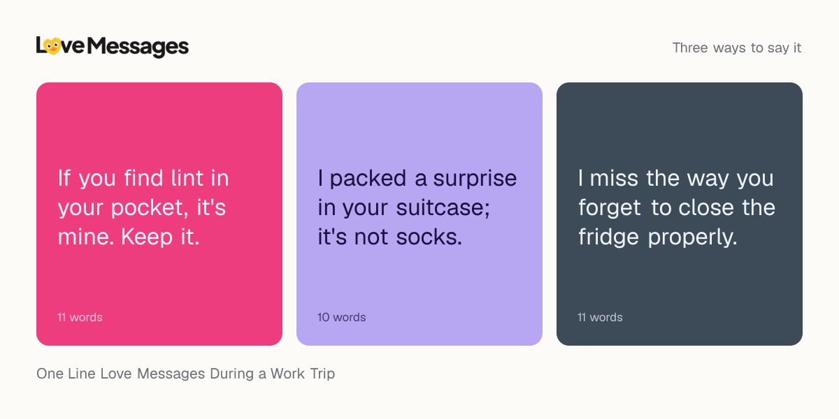 Three messages from this collection, each shown on a coloured card with its word count