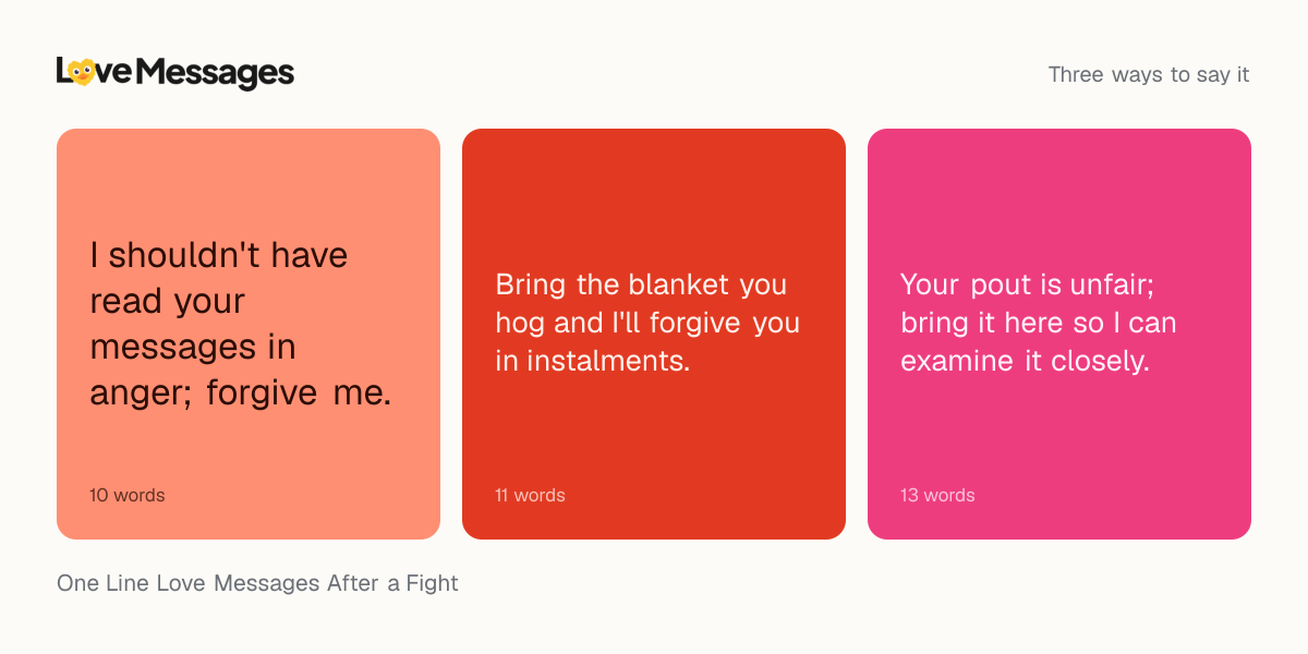 Three messages from this collection, each shown on a coloured card with its word count
