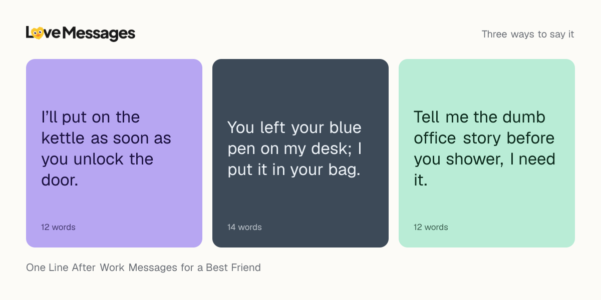 Three messages from this collection, each shown on a coloured card with its word count