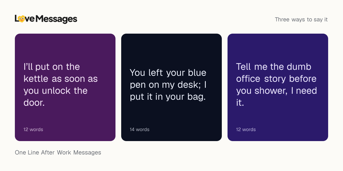 Three messages from this collection, each shown on a coloured card with its word count