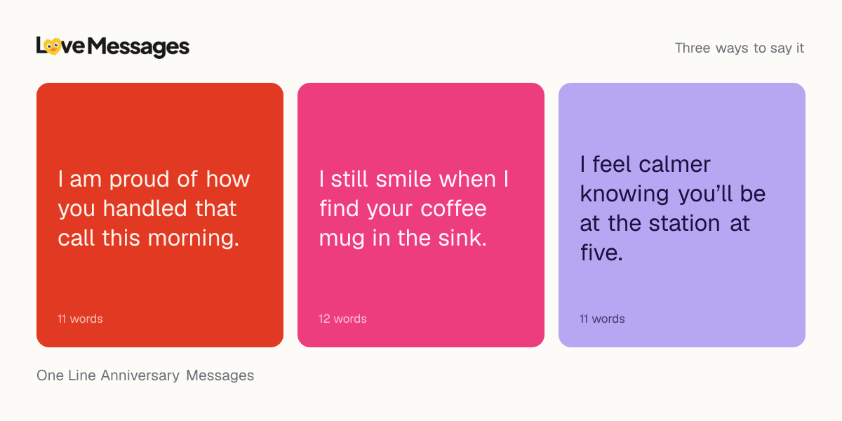 Three messages from this collection, each shown on a coloured card with its word count