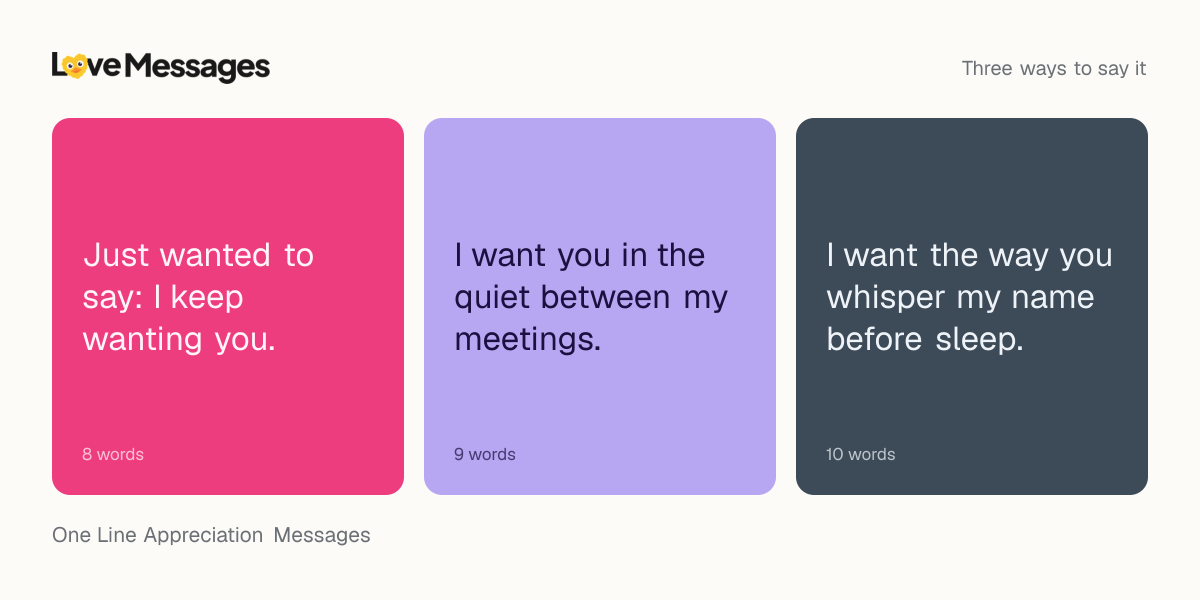 Three messages from this collection, each shown on a coloured card with its word count