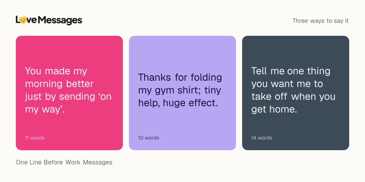 Three messages from this collection, each shown on a coloured card with its word count