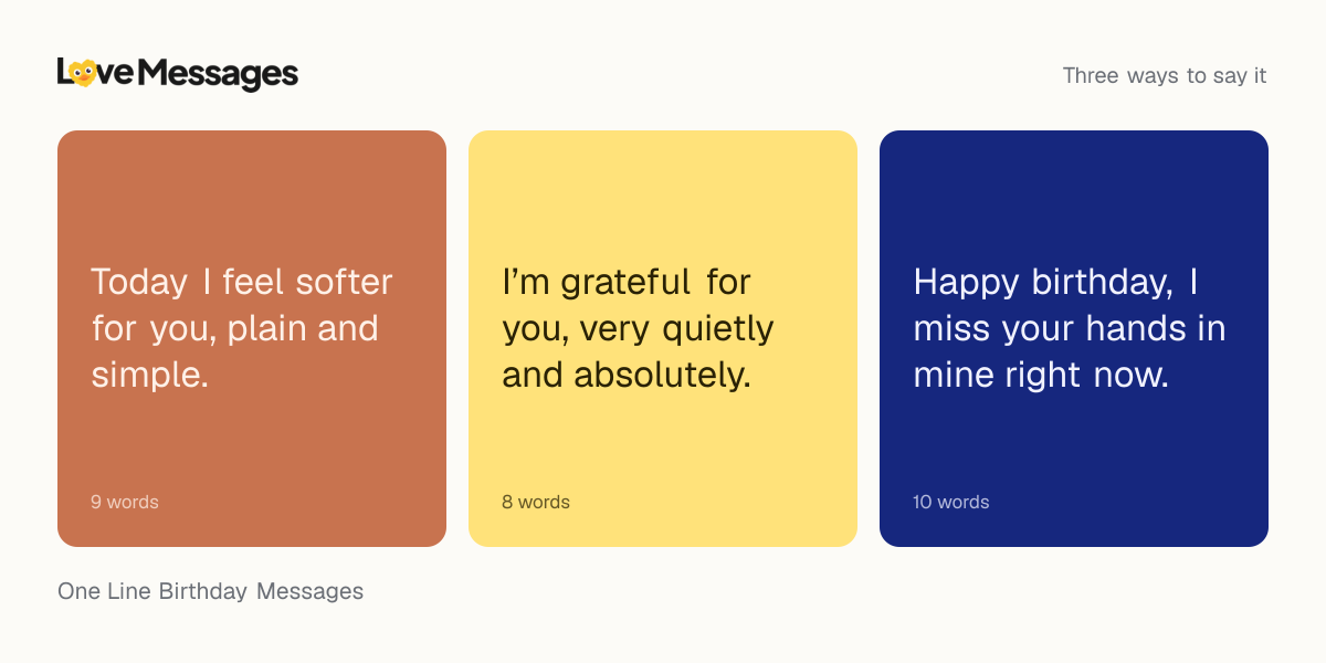 Three messages from this collection, each shown on a coloured card with its word count