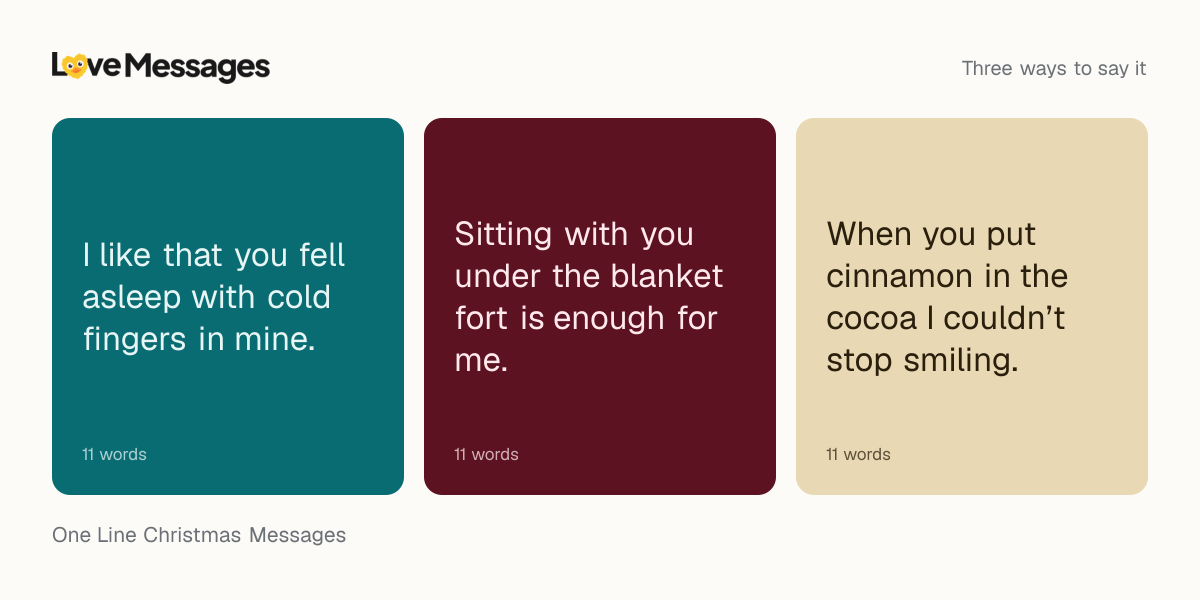 Three messages from this collection, each shown on a coloured card with its word count