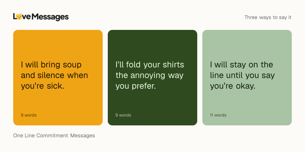 Three messages from this collection, each shown on a coloured card with its word count