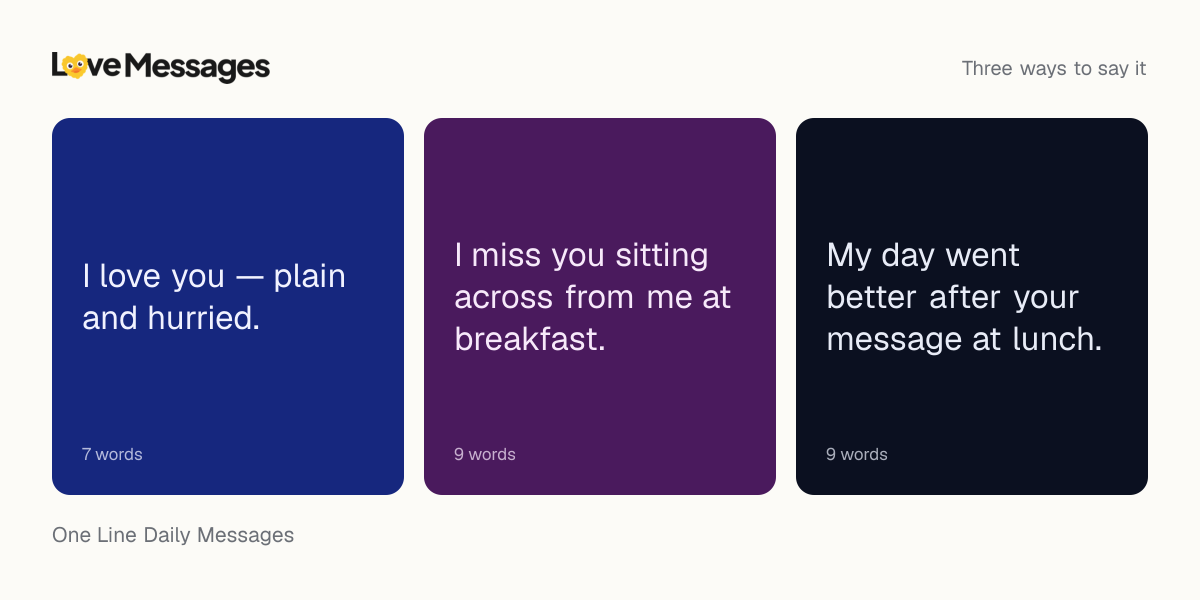 Three messages from this collection, each shown on a coloured card with its word count