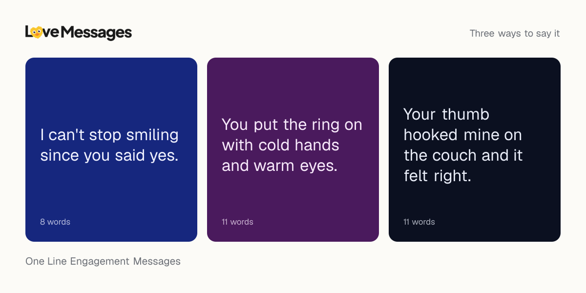 Three messages from this collection, each shown on a coloured card with its word count