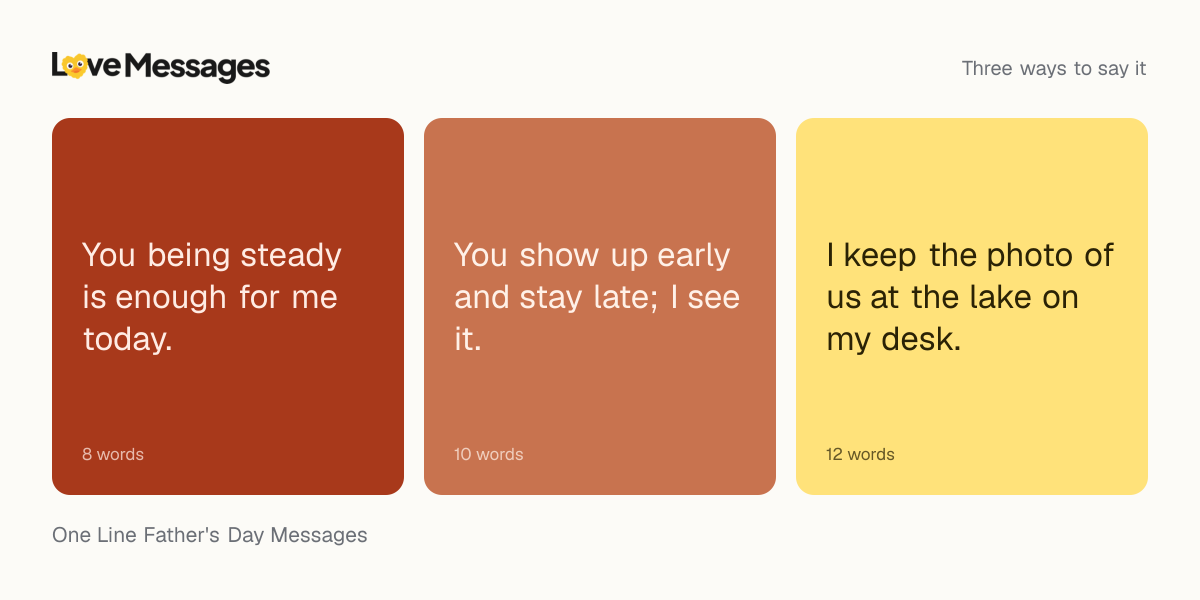 Three messages from this collection, each shown on a coloured card with its word count