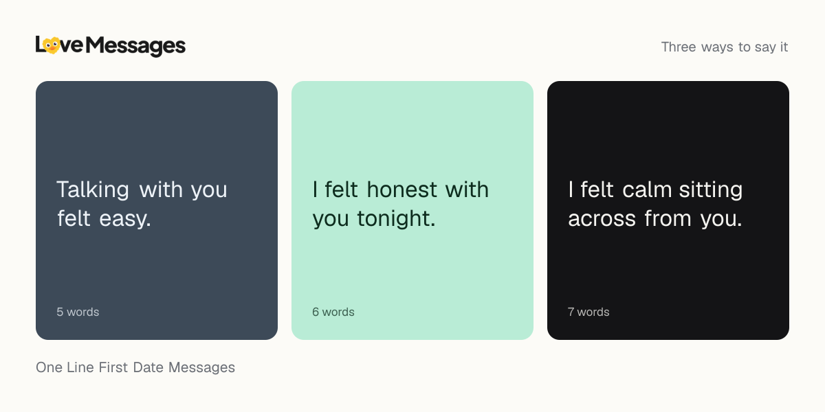 Three messages from this collection, each shown on a coloured card with its word count