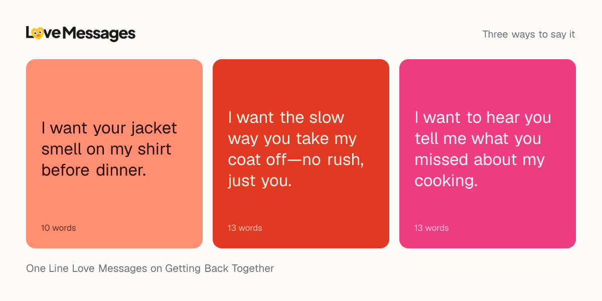 Three messages from this collection, each shown on a coloured card with its word count