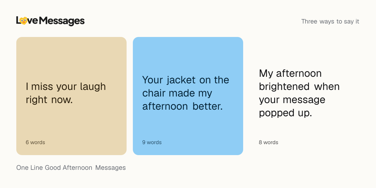 Three messages from this collection, each shown on a coloured card with its word count