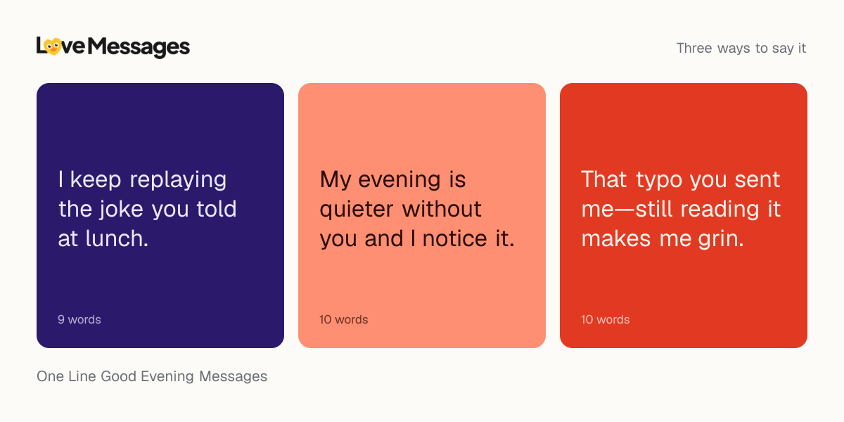 Three messages from this collection, each shown on a coloured card with its word count