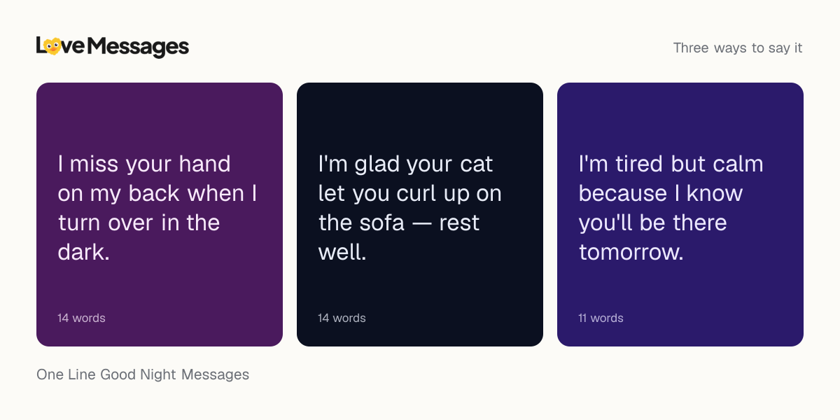 Three messages from this collection, each shown on a coloured card with its word count