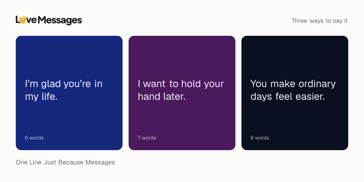 Three messages from this collection, each shown on a coloured card with its word count