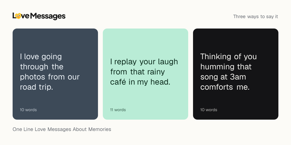 Three messages from this collection, each shown on a coloured card with its word count