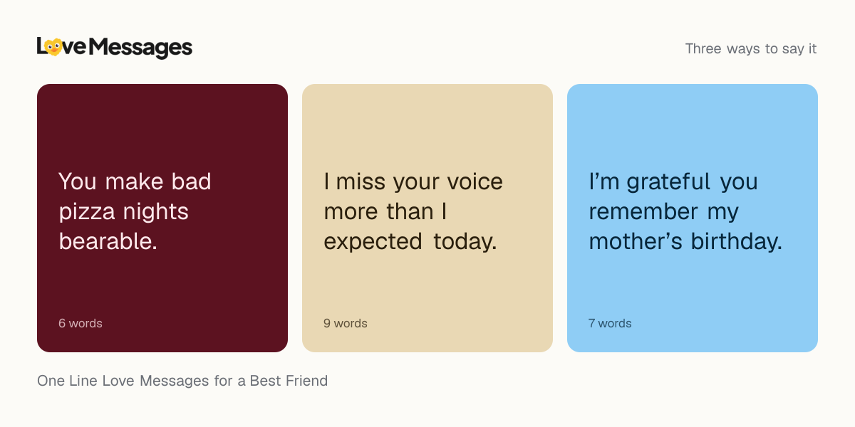 Three messages from this collection, each shown on a coloured card with its word count