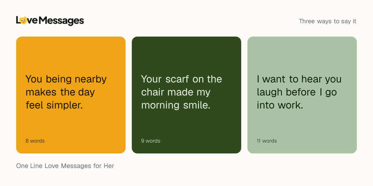 Three messages from this collection, each shown on a coloured card with its word count