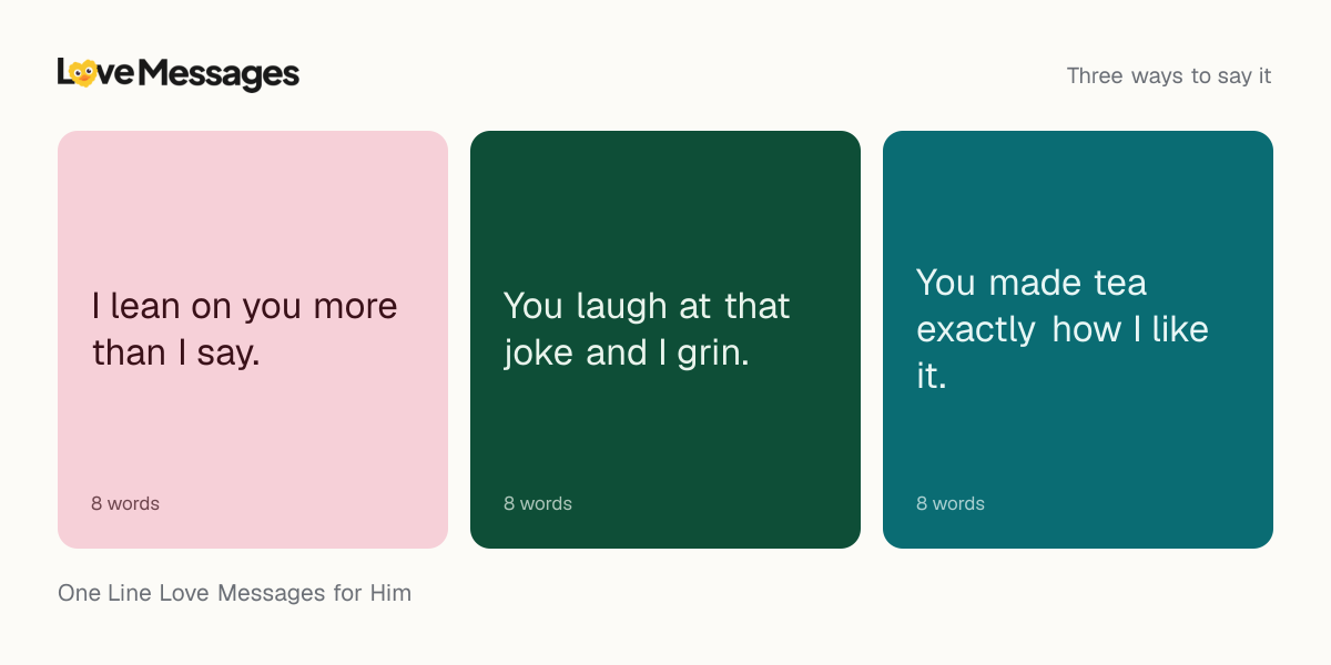 Three messages from this collection, each shown on a coloured card with its word count