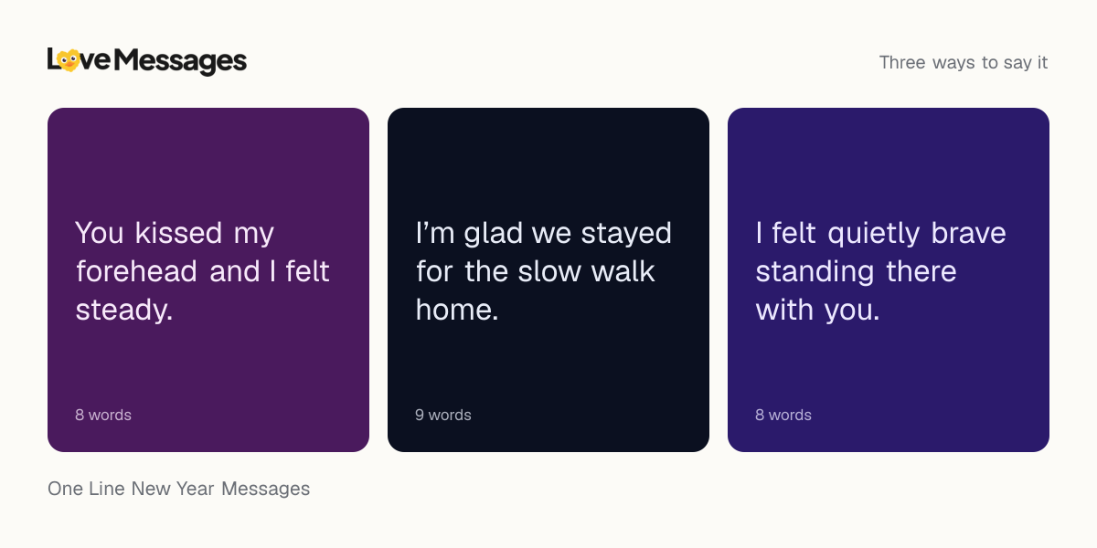 Three messages from this collection, each shown on a coloured card with its word count
