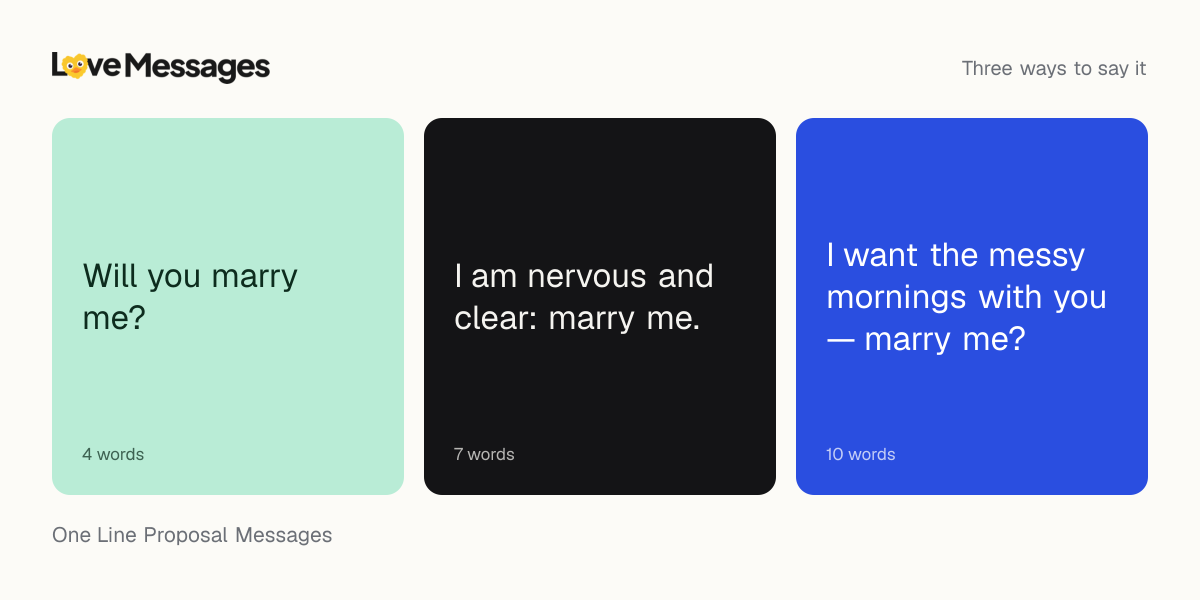 Three messages from this collection, each shown on a coloured card with its word count