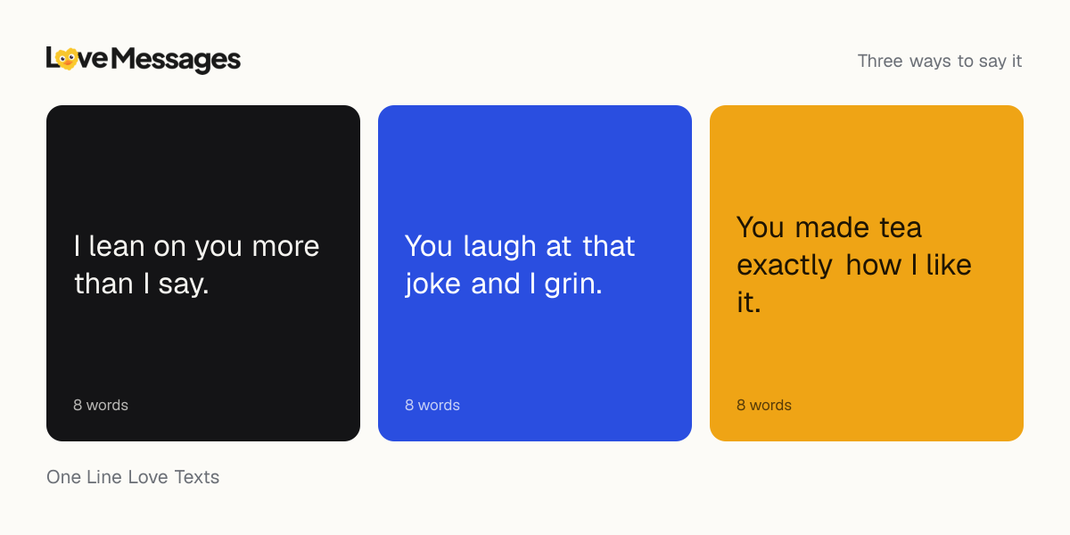 Three messages from this collection, each shown on a coloured card with its word count
