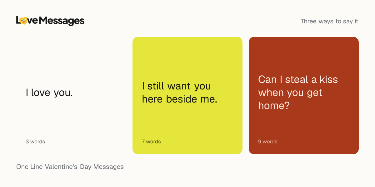 Three messages from this collection, each shown on a coloured card with its word count