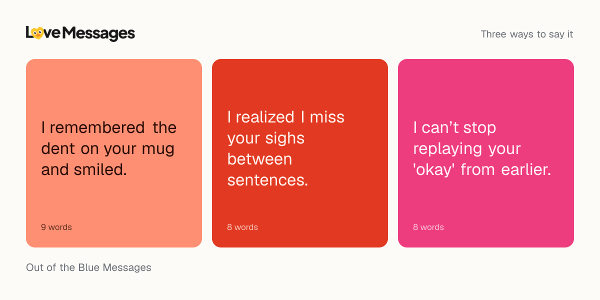 Three messages from this collection, each shown on a coloured card with its word count