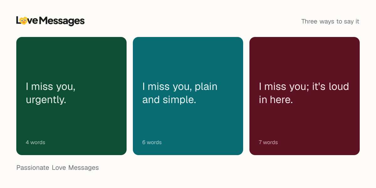 Three messages from this collection, each shown on a coloured card with its word count