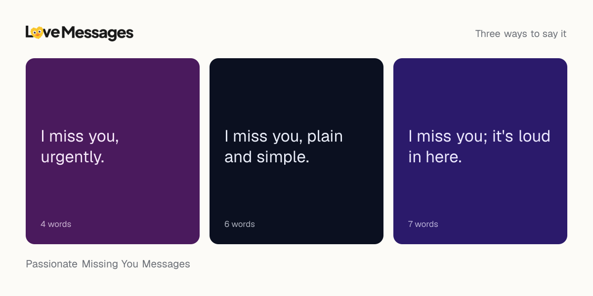 Three messages from this collection, each shown on a coloured card with its word count