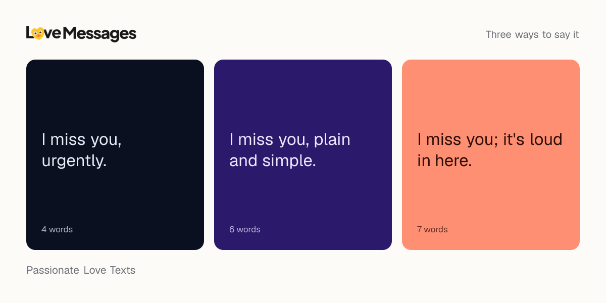 Three messages from this collection, each shown on a coloured card with its word count