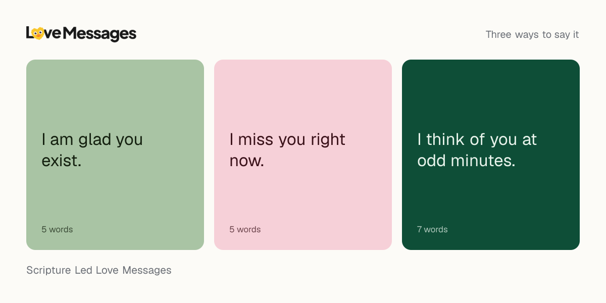 Three messages from this collection, each shown on a coloured card with its word count