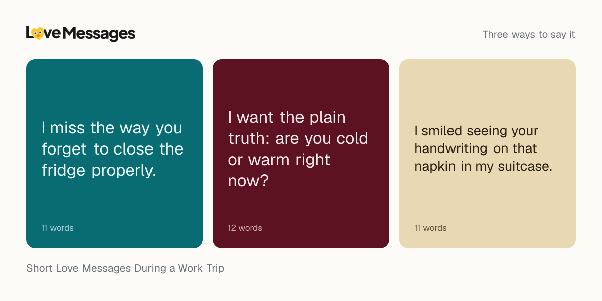 Three messages from this collection, each shown on a coloured card with its word count