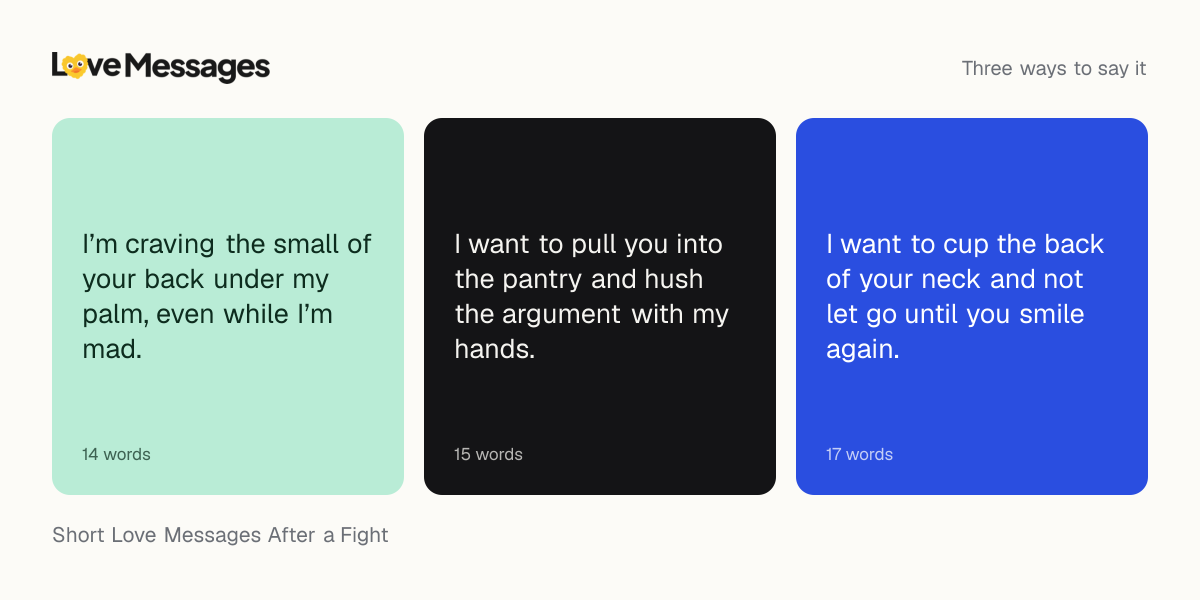 Three messages from this collection, each shown on a coloured card with its word count