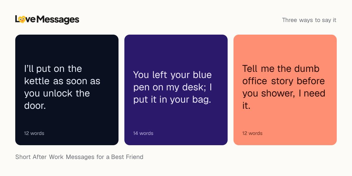 Three messages from this collection, each shown on a coloured card with its word count