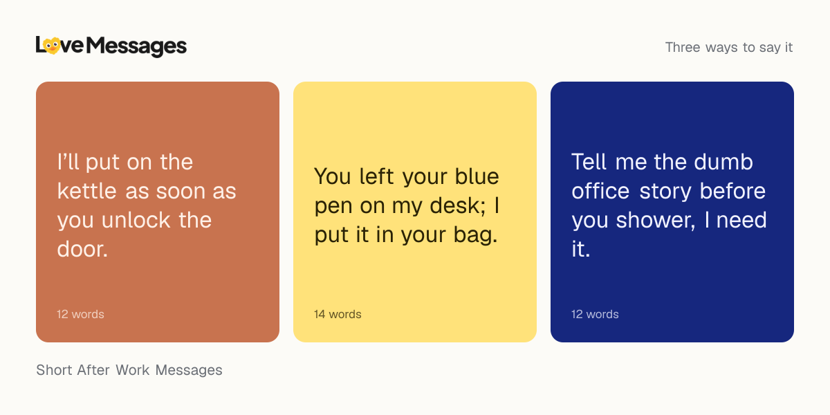Three messages from this collection, each shown on a coloured card with its word count