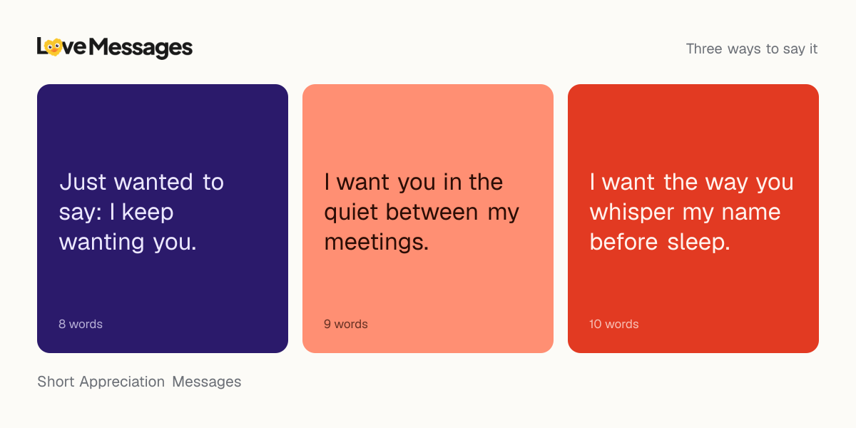 Three messages from this collection, each shown on a coloured card with its word count