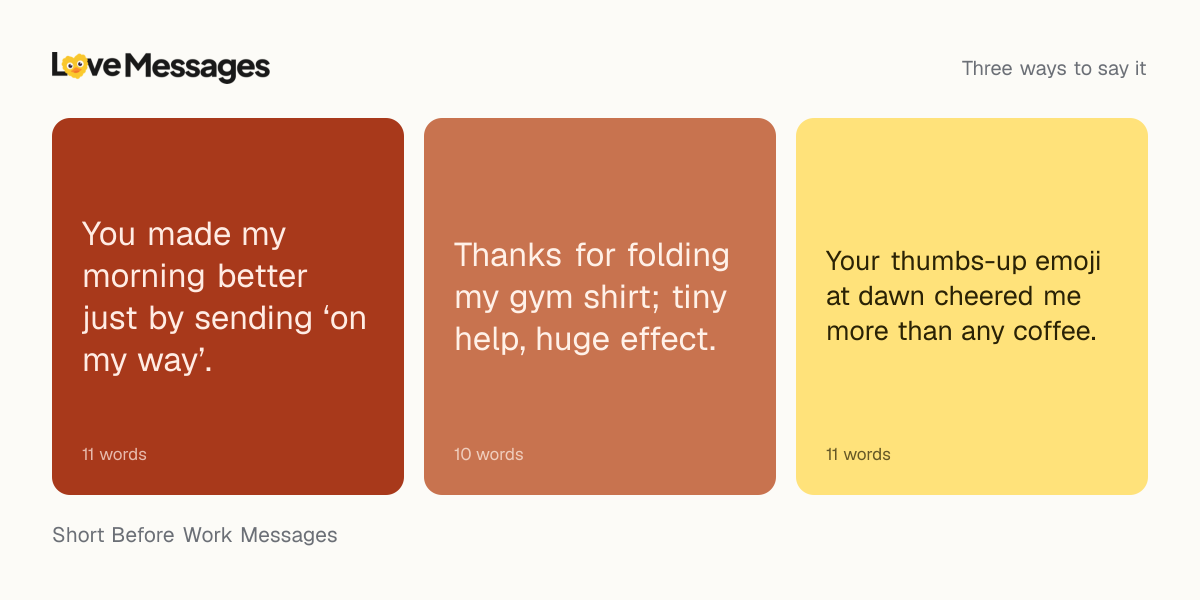 Three messages from this collection, each shown on a coloured card with its word count