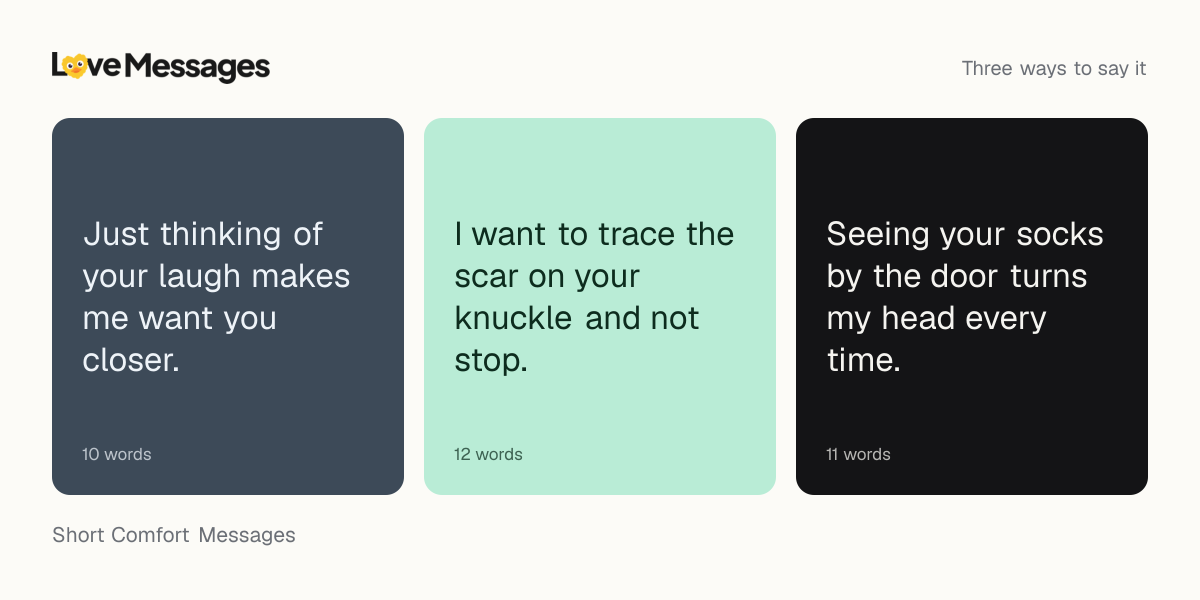 Three messages from this collection, each shown on a coloured card with its word count