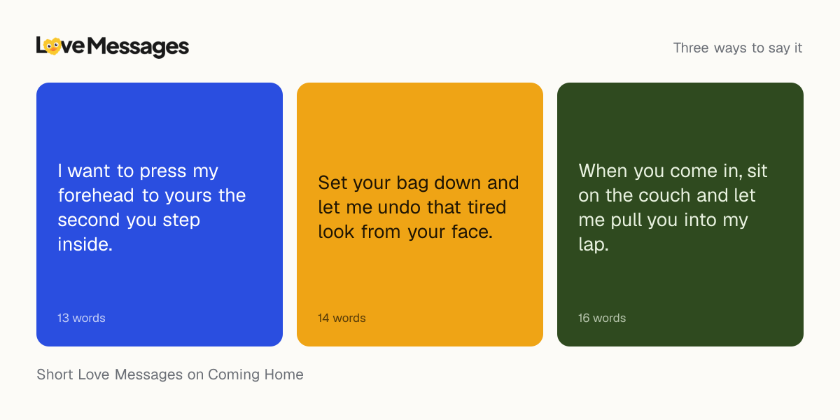 Three messages from this collection, each shown on a coloured card with its word count
