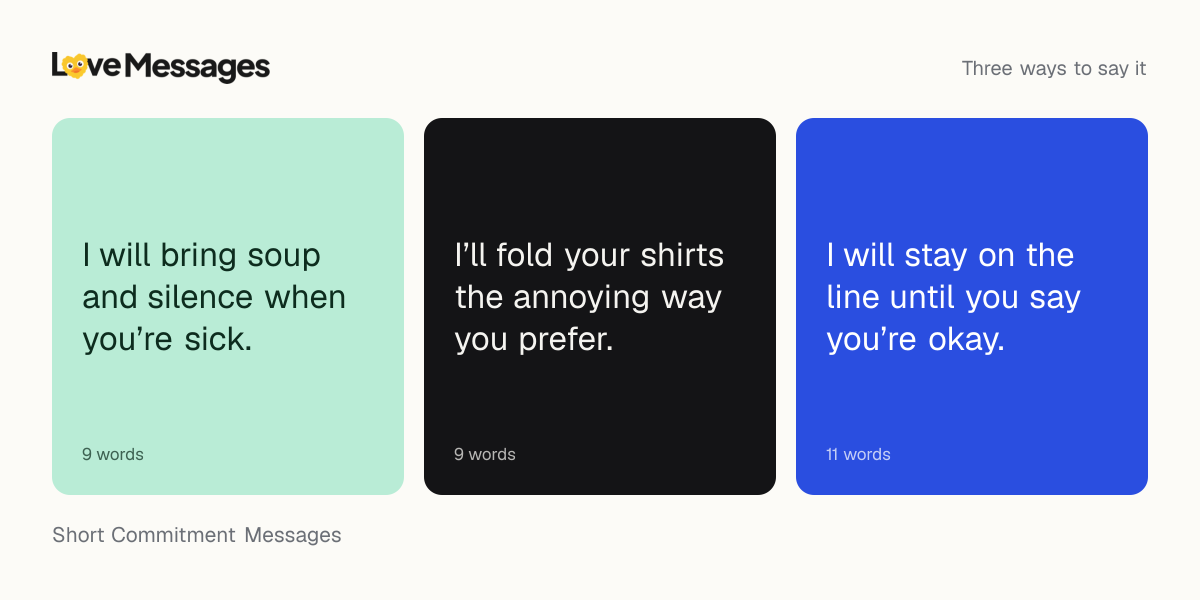 Three messages from this collection, each shown on a coloured card with its word count