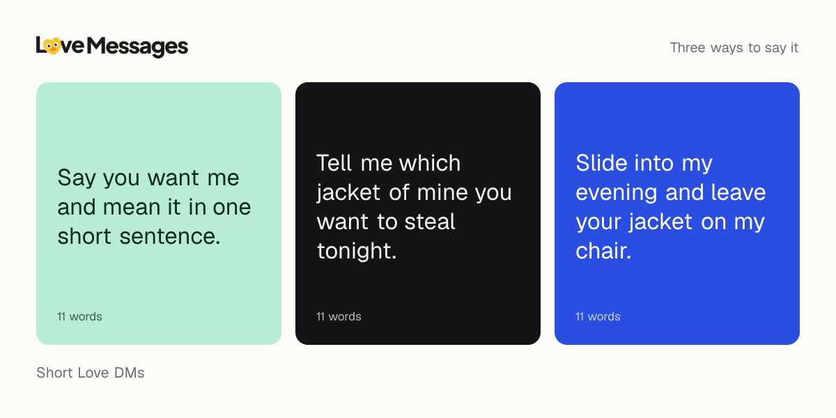 Three messages from this collection, each shown on a coloured card with its word count