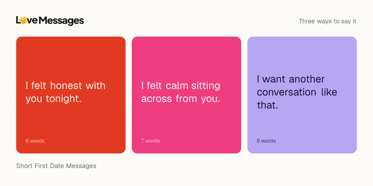 Three messages from this collection, each shown on a coloured card with its word count